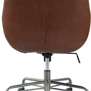 Tommy Hilfiger Forester Luxury Bonded Leather Home Office Chair, Modern Round Swivel Accent Seating, Adjustable Height, Cognac Brown