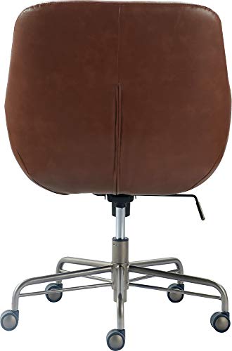 Tommy Hilfiger Forester Luxury Bonded Leather Home Office Chair, Modern Round Swivel Accent Seating, Adjustable Height, Cognac Brown