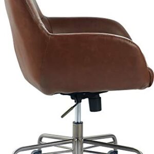 Tommy Hilfiger Forester Luxury Bonded Leather Home Office Chair, Modern Round Swivel Accent Seating, Adjustable Height, Cognac Brown