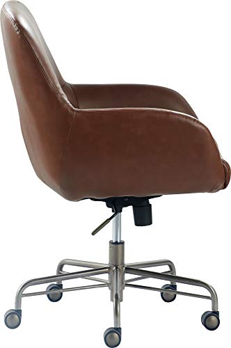 Tommy Hilfiger Forester Luxury Bonded Leather Home Office Chair, Modern Round Swivel Accent Seating, Adjustable Height, Cognac Brown