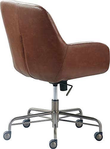 Tommy Hilfiger Forester Luxury Bonded Leather Home Office Chair, Modern Round Swivel Accent Seating, Adjustable Height, Cognac Brown