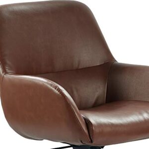 Tommy Hilfiger Forester Luxury Bonded Leather Home Office Chair, Modern Round Swivel Accent Seating, Adjustable Height, Cognac Brown