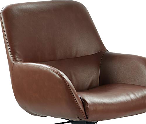 Tommy Hilfiger Forester Luxury Bonded Leather Home Office Chair, Modern Round Swivel Accent Seating, Adjustable Height, Cognac Brown