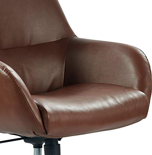 Tommy Hilfiger Forester Luxury Bonded Leather Home Office Chair, Modern Round Swivel Accent Seating, Adjustable Height, Cognac Brown