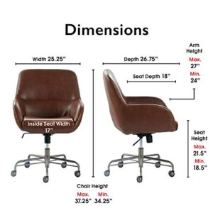 Tommy Hilfiger Forester Luxury Bonded Leather Home Office Chair, Modern Round Swivel Accent Seating, Adjustable Height, Cognac Brown