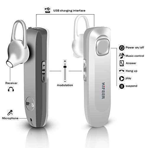 Bluetooth Headset for Cell Phones, V5.0 Wireless Bluetooth Earpiece for iPhone, Android, Samsung, IPX5 Waterproof 16 Hrs Talking Hands Free Earphone with Noise Cancelling Mic for Outdoor/Business