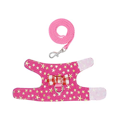 POPETPOP Small Animals Harness Vest and Leash Set, Adjustable Outdoor Walking Chest Strap Harness with Cute Bowknot for Rabbit, Guinea Pig Hamster - Size S (Gilding Stars)