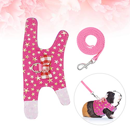 POPETPOP Small Animals Harness Vest and Leash Set, Adjustable Outdoor Walking Chest Strap Harness with Cute Bowknot for Rabbit, Guinea Pig Hamster - Size S (Gilding Stars)