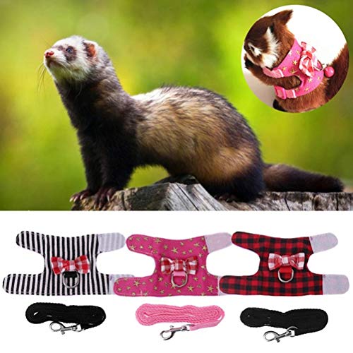 POPETPOP Small Animals Harness Vest and Leash Set, Adjustable Outdoor Walking Chest Strap Harness with Cute Bowknot for Rabbit, Guinea Pig Hamster - Size S (Gilding Stars)