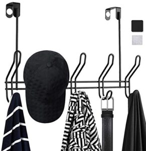 over door 10 hooks metal storage organizer rack for coats, hoodies, hats, towels, stylish over door hanger for home or office use, heavy-duty iron wire black