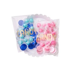 Sweet Details Party Co. Cellophane 'Candy' Bags (100 Pack) Gold & Clear Goodie Bags for Candy Bar & Buffet Gifts- Wedding/Birthday Party Favor Bags- Self-Sealing & Resealable Adhesive - NO Ties!