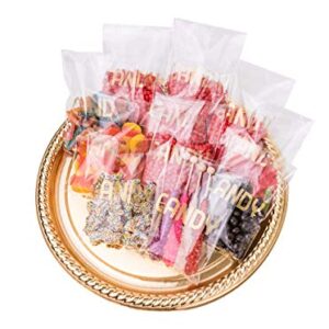 Sweet Details Party Co. Cellophane 'Candy' Bags (100 Pack) Gold & Clear Goodie Bags for Candy Bar & Buffet Gifts- Wedding/Birthday Party Favor Bags- Self-Sealing & Resealable Adhesive - NO Ties!