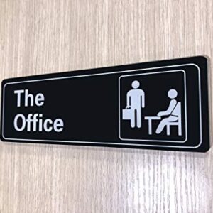 Nakimo The Office Sign Self-Adhesive Sign 9 X 3 Inch Door or Wall Sign Name Plate Acrylic (Black and White)