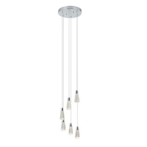 globe electric 69989 harland 30w led integrated 6-light chandelier, chrome, clear glass shades, dimmable, 1500 lumens, 3000 kelvin (warm white), 80 cri