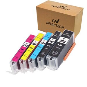 intactech pgi-280 xxl cli-281 xxl compatible ink cartridges replacement for canon 280 281 work with pixma ts9120 ts6120 ts6220 ts8120 tr8520 tr7520 ts8220 ts9521c (5-pack, pgbk/bk/c/m/y)