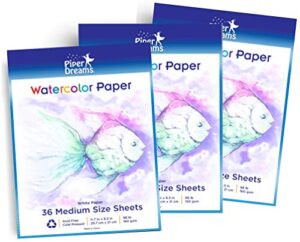 3 pack - total of 108 sheets of watercolor paper (11.7" x 8.3") - heavy stock (98lb), loose white sheets. perfect for kids, students & adults