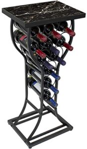 sorbus wine rack console for home bar - mini wine stand with faux black marble table top - durable metal freestanding wine storage cabinet shelf - wine racks free standing floor holds 11 wine bottles