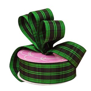 green plaid wired edge ribbon - 1 1/2" x 25 yards, st. patrick's day, christmas, easter, spring, fall, wreath, garland, gifts, bows, presents