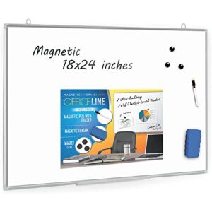 officeline ultra-slim, lightweight magnetic dry erase board & accessories (includes whiteboard pen & pen tray, 3 x magnets & eraser) (18 x 24 inch)