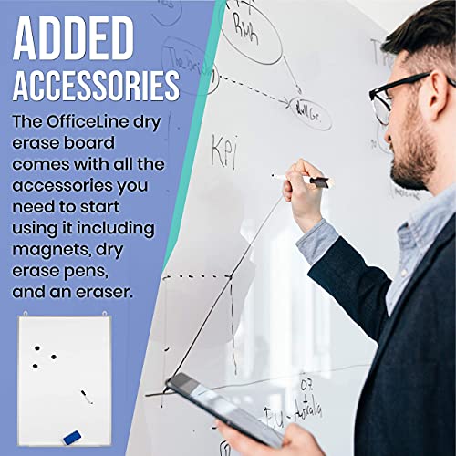 Officeline Ultra-Slim, Lightweight Magnetic Dry Erase Board & Accessories (Includes Whiteboard Pen & Pen Tray, 3 x Magnets & Eraser) (18 x 24 Inch)