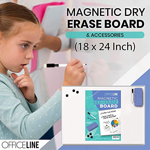 Officeline Ultra-Slim, Lightweight Magnetic Dry Erase Board & Accessories (Includes Whiteboard Pen & Pen Tray, 3 x Magnets & Eraser) (18 x 24 Inch)