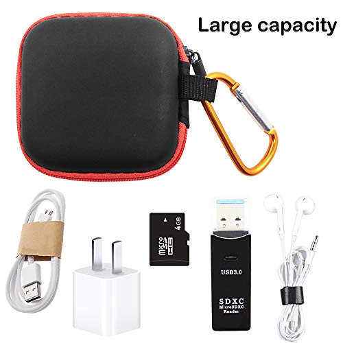 6 Pcs Square Portable Earbuds Case with Carabiners & 2 Headphone Cable Clip, SENHAI Mini Hard EVA Carrying Case Storage Bag for Earphone Earbuds Bluetooth Headset U Disk - 6 Colors