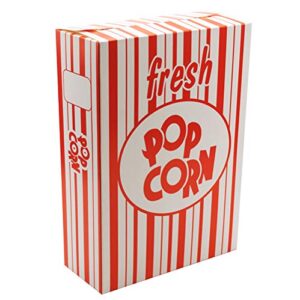 fasmov 100 pack paper popcorn boxes, 6" l x 2 1/2" w x 8 1/2"h close top movie theater popcorn boxes, popcorn containers for movie party and theater night (red and white stripes)