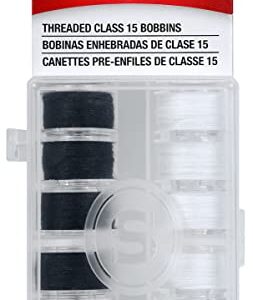 Singer Bobbins Class 15 Threaded Notion, Black, White