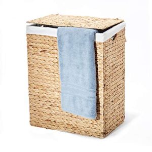 seville classics premium hand woven portable laundry bin basket with built-in handles, household storage for clothes, linens, sheets, toys, water hyacinth, rectangular hamper