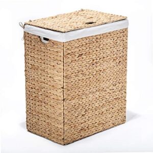 Seville Classics Premium Hand Woven Portable Laundry Bin Basket with Built-in Handles, Household Storage for Clothes, Linens, Sheets, Toys, Water Hyacinth, Rectangular Hamper