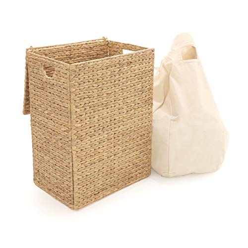 Seville Classics Premium Hand Woven Portable Laundry Bin Basket with Built-in Handles, Household Storage for Clothes, Linens, Sheets, Toys, Water Hyacinth, Rectangular Hamper