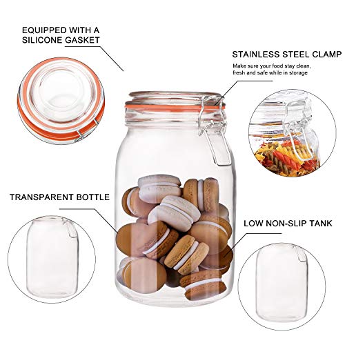Encheng 50 oz Glass Jars With Airtight Lids And Leak Proof Rubber Gasket,Large Wide Mouth Mason Jars With Hinged Lids For Kitchen Canisters 1500ml,Big Glass Storage Containers,Gallon Jars 3 Pack