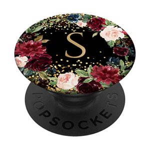 initial letter s black burgundy red floral wreath monogram popsockets popgrip: swappable grip for phones & tablets