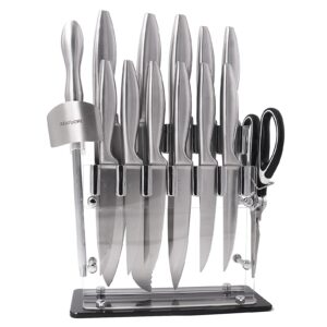 beafuorct block knife sets stainless steel with sharpening 15 piece acrylic stand steak knives set professional chef knife and scissors for kitchen