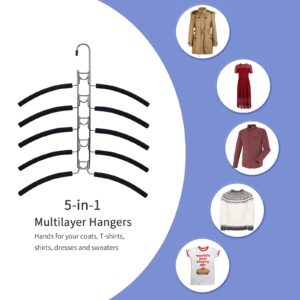 Nature Smile 2 Pack 5 in 1 Anti Slip Metal Sweater Coat Hangers,Multi Layers Wardrobe Clothes Rack,Heavy Duty Metal Space Saver Shirt Blouse Hanger Closet Storage Organizer