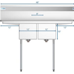 KoolMore - SB121610-12B3 2 Compartment Stainless Steel NSF Commercial Kitchen Prep & Utility Sink with 2 Drainboards - Bowl Size 12" x 16" x 10"