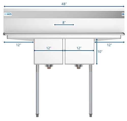 KoolMore - SB121610-12B3 2 Compartment Stainless Steel NSF Commercial Kitchen Prep & Utility Sink with 2 Drainboards - Bowl Size 12" x 16" x 10"