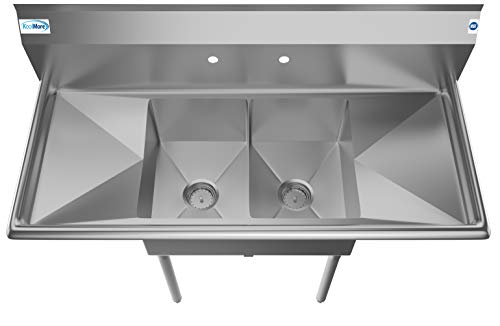 KoolMore - SB121610-12B3 2 Compartment Stainless Steel NSF Commercial Kitchen Prep & Utility Sink with 2 Drainboards - Bowl Size 12" x 16" x 10"