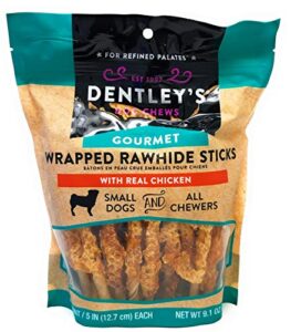 dentley's gourmet wrapped rawhide sticks dog treats - chicken 40 count per pack