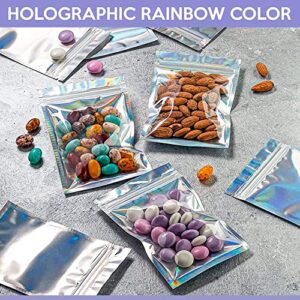 SPACE SEAL 100 Pieces Ziplock Resealable Holographic Bags - 4x6 Inches Smell Proof for Packaging, Aluminium Foil Bags with Rainbow Color Pouch