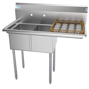 koolmore - sb121610-16r3 2 compartment stainless steel nsf commercial kitchen prep & utility sink with drainboard - bowl size 12" x 16" x 10", silver
