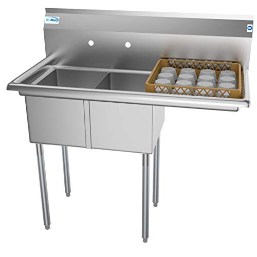 KoolMore - SB121610-16R3 2 Compartment Stainless Steel NSF Commercial Kitchen Prep & Utility Sink with Drainboard - Bowl Size 12" x 16" x 10", Silver