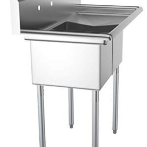 KoolMore - SB121610-16R3 2 Compartment Stainless Steel NSF Commercial Kitchen Prep & Utility Sink with Drainboard - Bowl Size 12" x 16" x 10", Silver