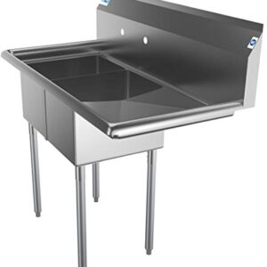 KoolMore - SB121610-16R3 2 Compartment Stainless Steel NSF Commercial Kitchen Prep & Utility Sink with Drainboard - Bowl Size 12" x 16" x 10", Silver