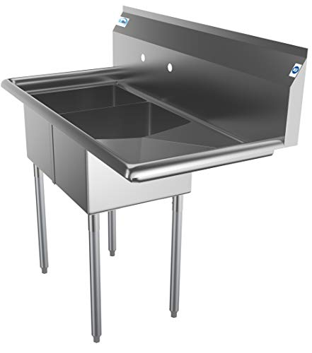 KoolMore - SB121610-16R3 2 Compartment Stainless Steel NSF Commercial Kitchen Prep & Utility Sink with Drainboard - Bowl Size 12" x 16" x 10", Silver