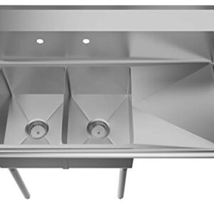 KoolMore - SB121610-16R3 2 Compartment Stainless Steel NSF Commercial Kitchen Prep & Utility Sink with Drainboard - Bowl Size 12" x 16" x 10", Silver