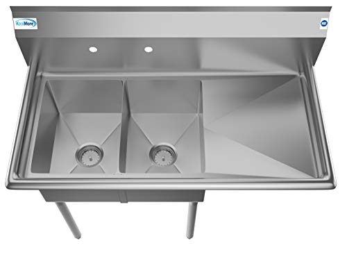 KoolMore - SB121610-16R3 2 Compartment Stainless Steel NSF Commercial Kitchen Prep & Utility Sink with Drainboard - Bowl Size 12" x 16" x 10", Silver