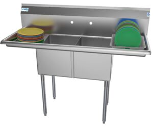 koolmore - sb141611-12b3 2 compartment stainless steel nsf commercial kitchen prep & utility sink with 2 drainboards - bowl size 14" x 16" x 11", silver