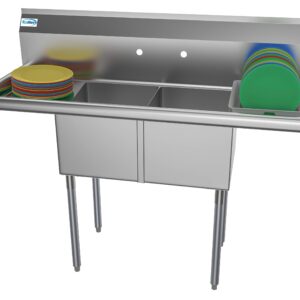 KoolMore - SB141611-12B3 2 Compartment Stainless Steel NSF Commercial Kitchen Prep & Utility Sink with 2 Drainboards - Bowl Size 14" x 16" x 11", Silver