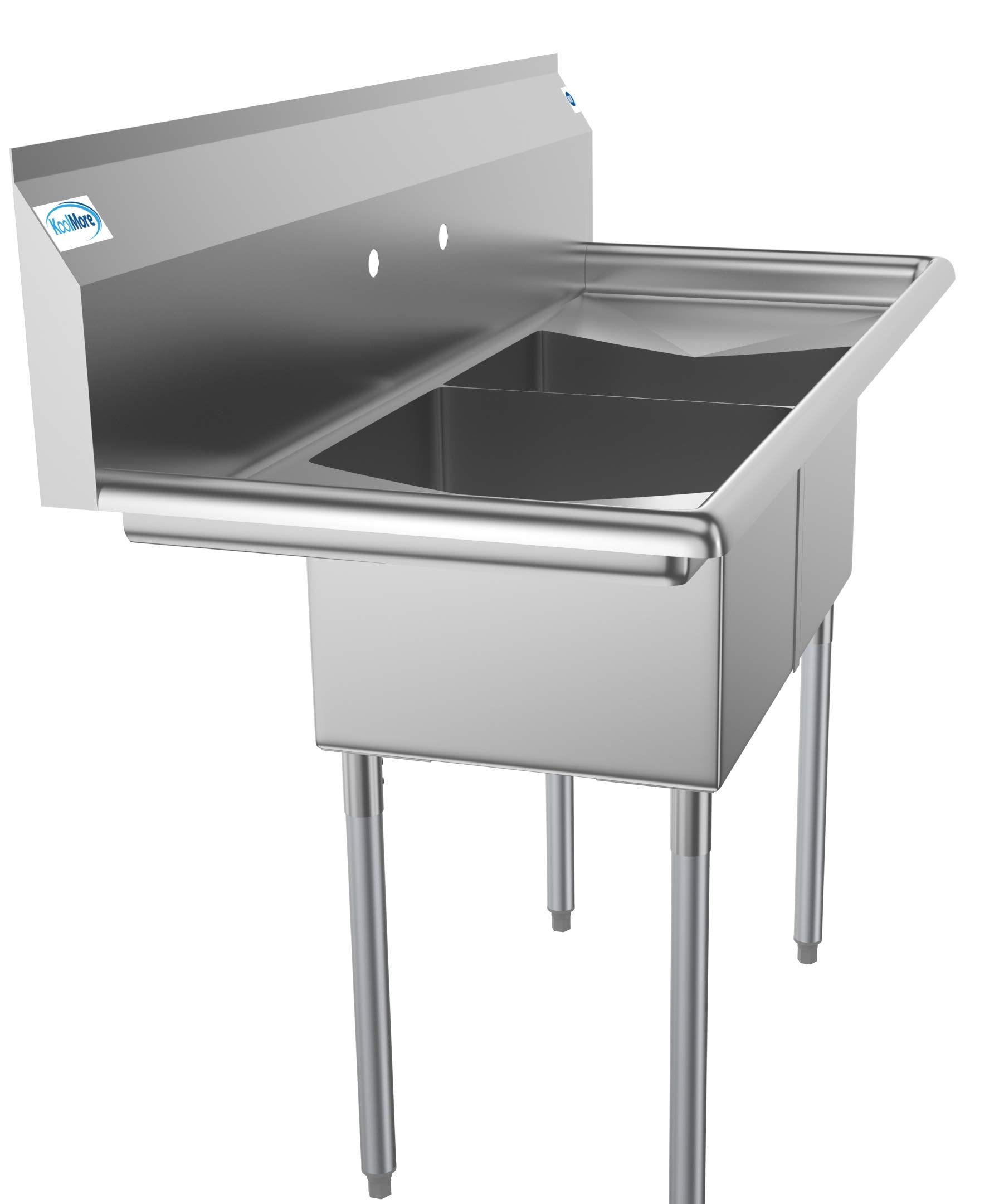 KoolMore - SB141611-12B3 2 Compartment Stainless Steel NSF Commercial Kitchen Prep & Utility Sink with 2 Drainboards - Bowl Size 14" x 16" x 11", Silver